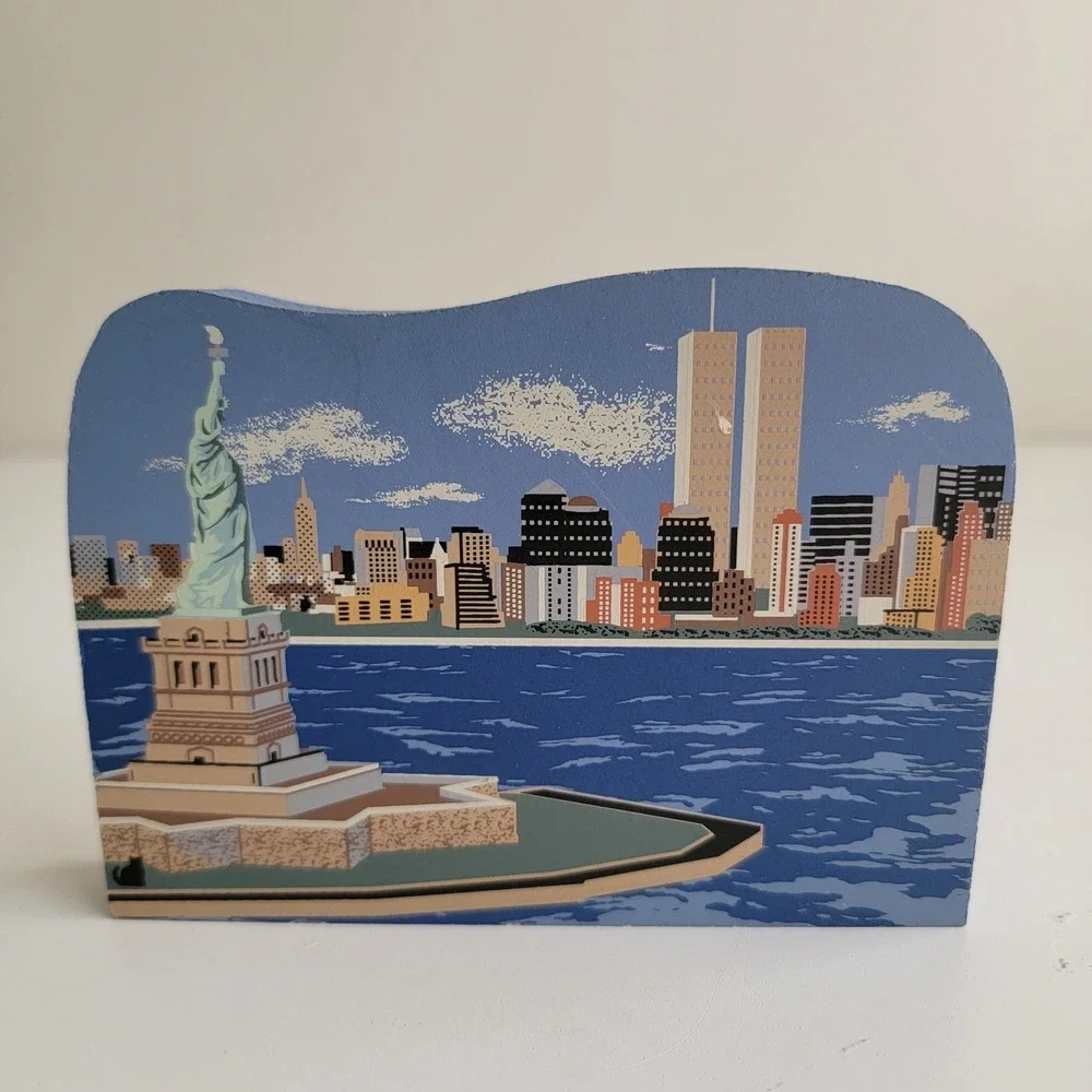 Vintage The Cat's Meow Village NYC Skyline Wood Shelf Sitter 2001 Twin Towers